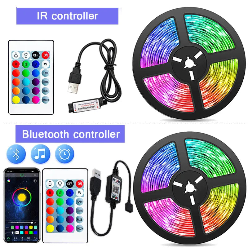 Free Flag USB Led Strips Light 1-30M Flexible RGB 5050 Lamp Tape Bluetooth Control DC 5V Led Diode Ribbon for TV Backlight Room Decoration