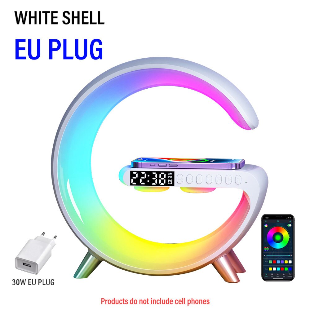 Free Flag LED Smart Wake Up Light RGB Night Light with Bluetooth Speaker 15W Wireless Charging Table Lamp for Bedroom Game Room