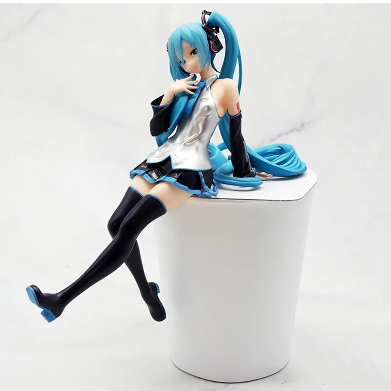 New 14CM Anime Sitting Hatsune Miku Figures kawaii Long Hair Sakura Action Toys Girls PVC Figure Model Toys Girl