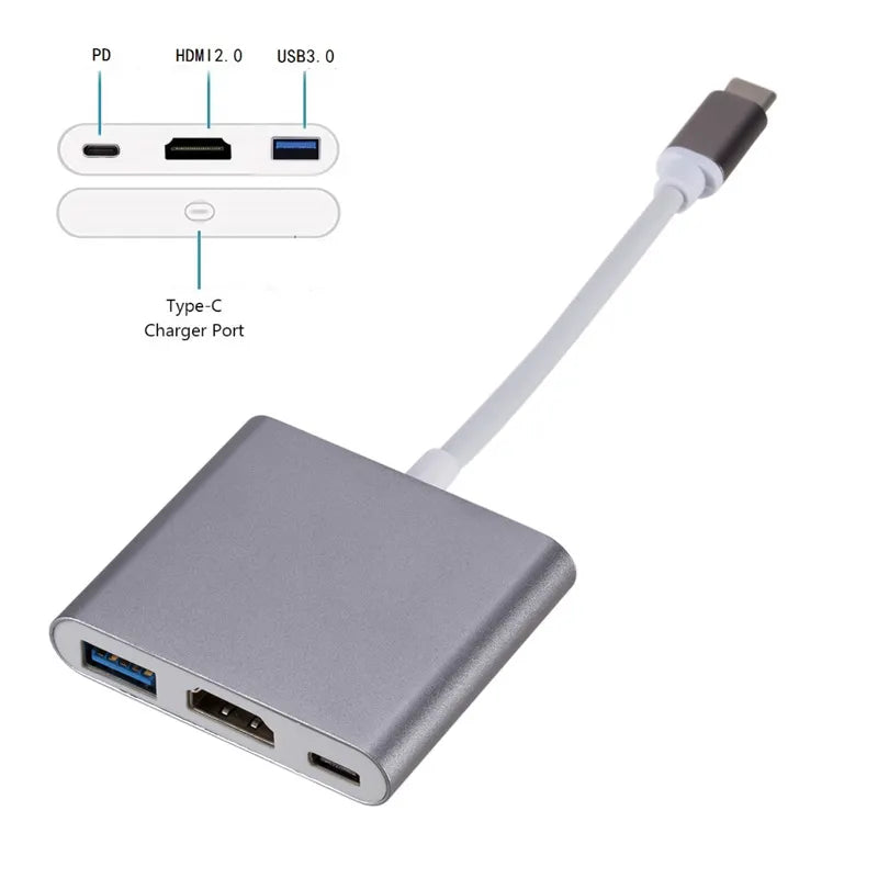 3 in 1 Type C To HDMI-compatible USB 3.0 Charging Adapter USB-C 3.1 Hub for Mac Air Pro Huawei Mate10 Samsung S8 Plus