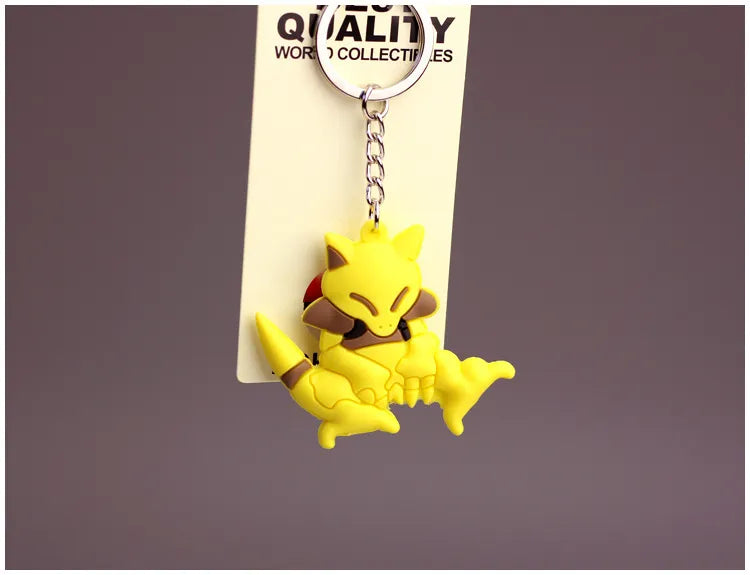 Pokemon Anime Marowak Abra Gengar Ponyta Porygon Alloy Silicone Keychain Accessories Pendant Bag Key Ring Pendant Birthday Gifts