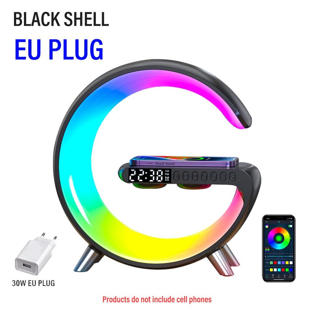 Free Flag LED Smart Wake Up Light RGB Night Light with Bluetooth Speaker 15W Wireless Charging Table Lamp for Bedroom Game Room