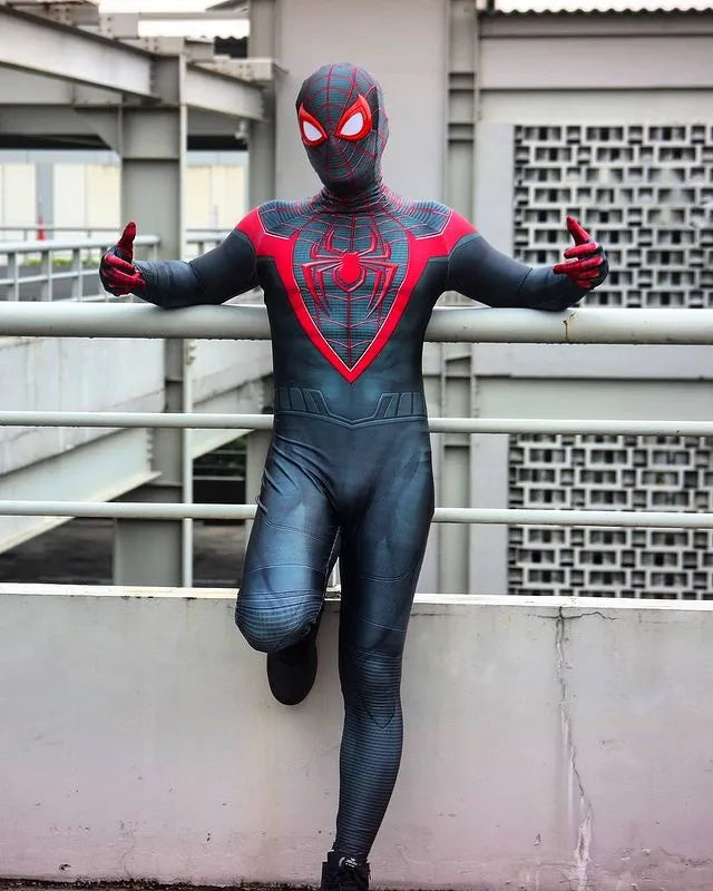 Halloween Adults Kids Miles Morales PS5 Spiderman Peter Parker Superhero Cosplay Costume Full Bodysuit Zentai Second Skin Party