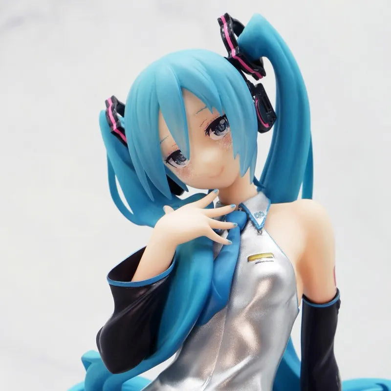 New 14CM Anime Sitting Hatsune Miku Figures kawaii Long Hair Sakura Action Toys Girls PVC Figure Model Toys Girl