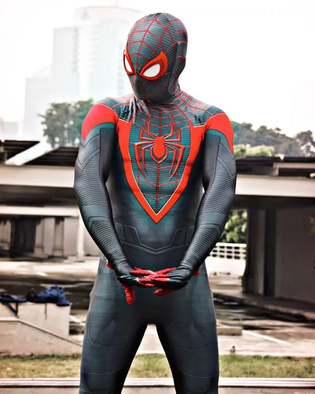 Halloween Adults Kids Miles Morales PS5 Spiderman Peter Parker Superhero Cosplay Costume Full Bodysuit Zentai Second Skin Party