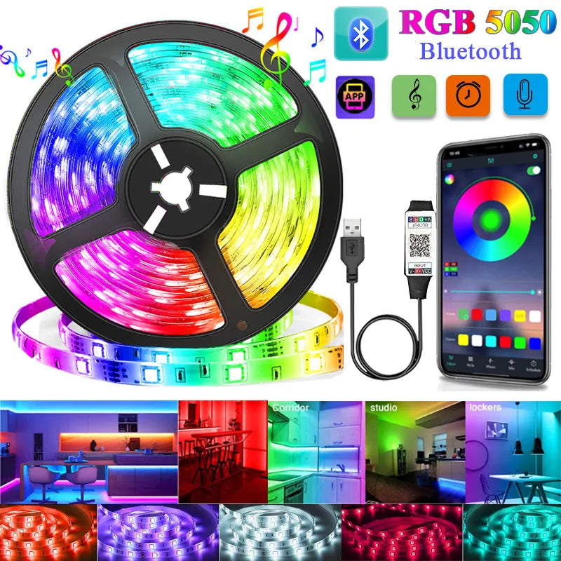 Free Flag USB Led Strips Light 1-30M Flexible RGB 5050 Lamp Tape Bluetooth Control DC 5V Led Diode Ribbon for TV Backlight Room Decoration